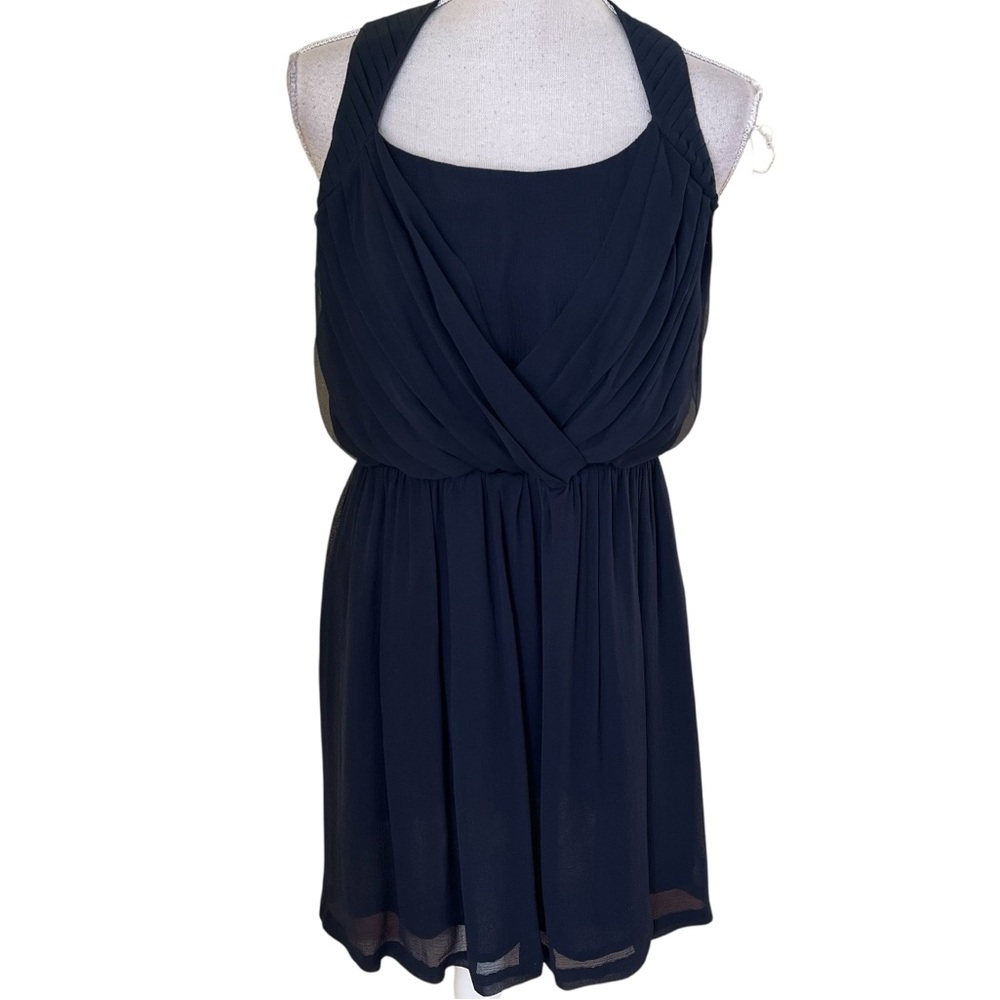 McGinn Navy Blue Silk Chiffon Sleeveless Draped Aline Dress 8